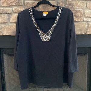 Ruby Rd. Black v-neck sweater with embellishments. Size 2X